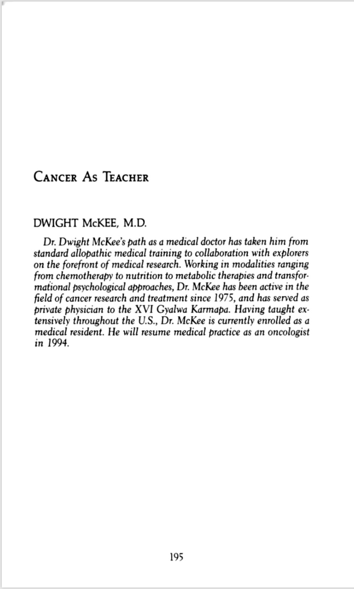 Seite 195 Cancer as Teacher